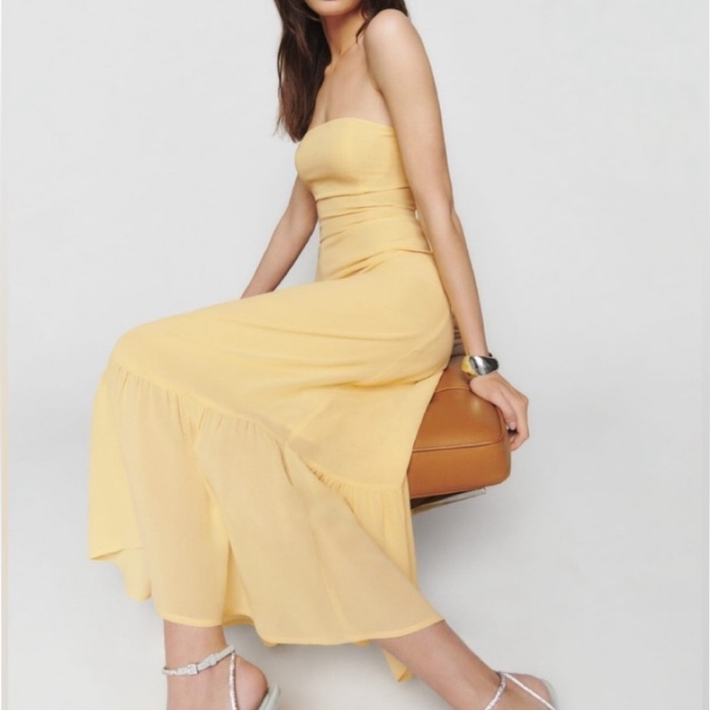Reformation Arta Strapless Butter Yellow Dress NWT